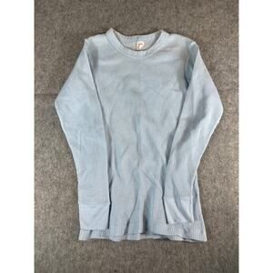 Vintage 70s Valentines Waffle Knit Crewneck Long Sleeve T Shirt Mens Medium Blue